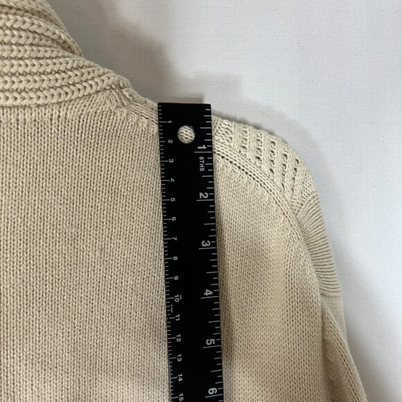 Roundtree & Yorke cable Knit Cardigan leather Button Sweater Cream Mens XL brown - Picture 7 of 11